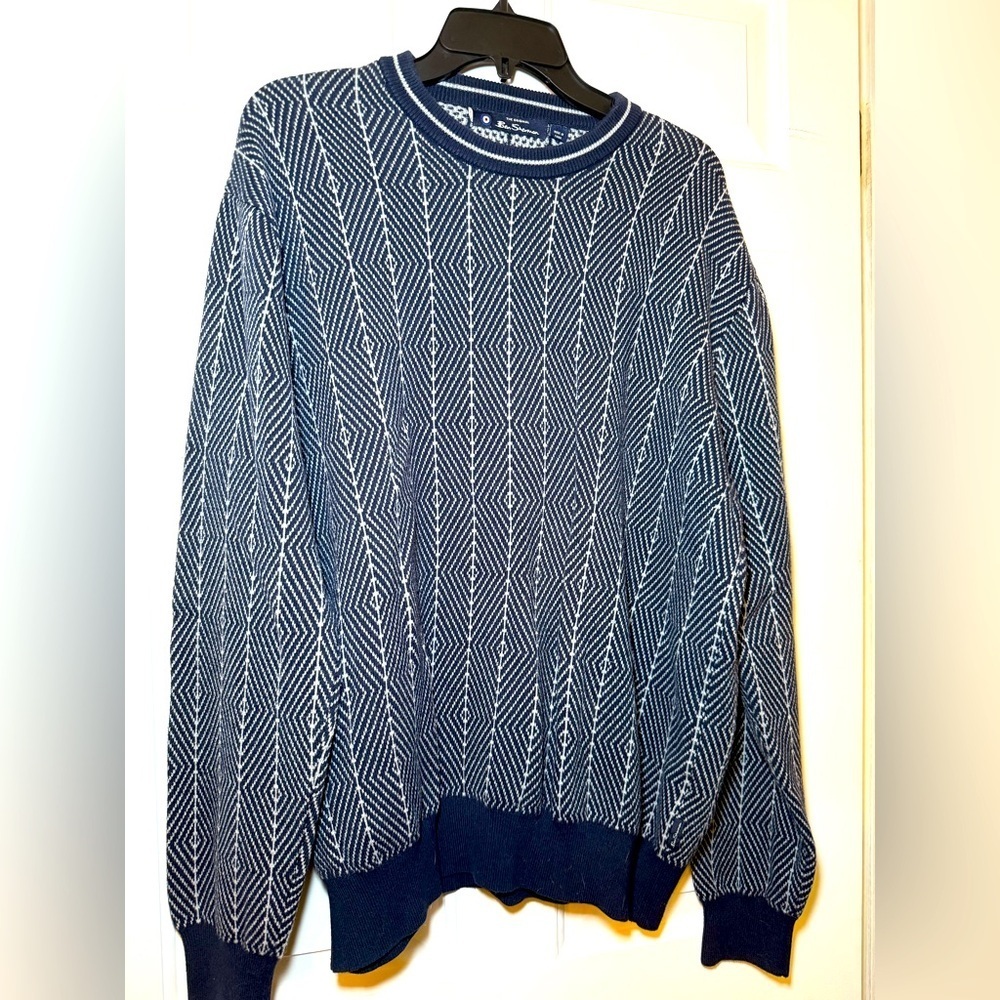 Original Ben Sherman XL Navy & Gray Geo Print Crew Neck Sweater 100% Cotton